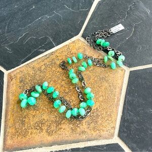 Elegant Chrysoprase Green Beaded Sterling Silver Necklace 36” long